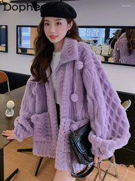 Women's Trench Coats Purple Suede Lambswool Coat Short Autumn And Winter 2023 Soft Faux Fur Thickened Elegant Cotton-Padded Warm