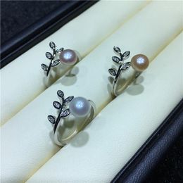 Cluster Rings Wholesale 10pcs/lot Leaf Style Real Freshwater Pearl Ring Adjustable Finger Free Size Jewellery Nice Party Gift