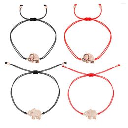 Charm Bracelets Rose Gold-plated Pave Zirconia Elephant Bracelet For Women Men Braided Red String Black Rope Adjustable Handmade Jewelry