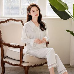 Women's Sleepwear Sexy Women Pyjamas Sleep Set Doll Collar Nightwear Home Clothing Short Pant Ruffles Wear Long Sleeve 2Pcs