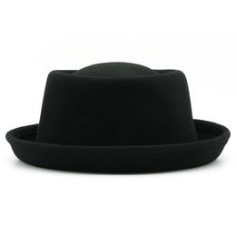 Wide Brim Hats Bucket 100% Wool Felt Pork Pie Hat Women Men Fedora Curved Crushable Woollen 230821