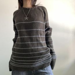 Women's Sweaters Doury Women Y2K Striped Pullovers Sweater Oversized Vintage Knitted Preppy Knitwear Baggy 2000s Grunge Clothes