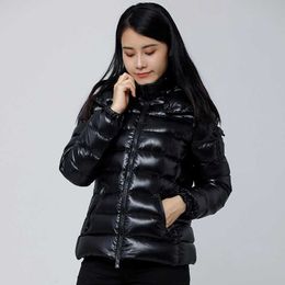 Women's Down Parkas GOHA 2022 WINTER LEATHER BLACK WHITE GOOSE DOWN COATS