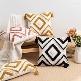 Pillow Pink Yellow Black Embroidery Cover Geometric With Tassels 45x45cm/ 30x50cm Home Decoration Sofa Pillowcase