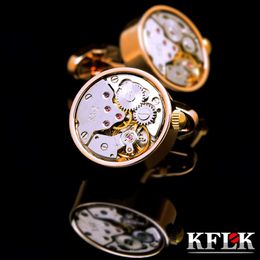Cuff Links KFLK cufflinks for mens Brand watch movement mechanical cuff links Stainless Steel Buttons Gold-color High Quality guests 230818