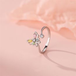 Cluster Rings 925 Sterling Silver Elegant Colored Zircon Hollow Butterfly Ring Opening Adjustable For Women Trendy Finger Party Jewelry