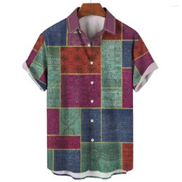 Men's Casual Shirts Vintage For Men Shirt Summer Clothing Lattice 3d Short Sleeve Tops Apparel 5XL Oversized Garments Male Blouse