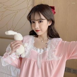 Women's Sleepwear Square Collar Lace Pyjamas Set Women Two Piece Home Suit Korean Cotton Homewear Soft Princess Kawaii