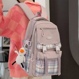 School Bags Plush Backpacks Girl Laptop Plaid College Backpack Kawaii Ladies Lattice Student Bag Women Nylon Travel Fashion Female Cute 230821