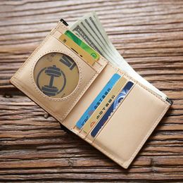 Wallets 2023 Genuine Leather Wallet For Men Male Women Cowhide Vintage Handmade Short Bifold Purse Money Bag With Card Holder