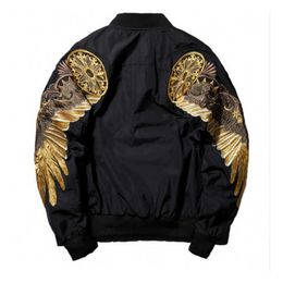 Men's Jackets Mens Autumn Jacket Embroidery Gold Eagle Wings Stand Collar Bomber Jacket Fashion Outwear Men's Coat Jacket J230821