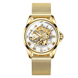 Other wearable devices Automatic Watch Mens Gold Stainless Steel Strap Mechanical Watch Top Luminous Pointer Waterproof Clock Montre Homme NEW x0821