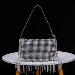 Evening Bags Long Tassel Shoulder Bag Bling Party Women's Bag Underarm Sling Bag Rhinestone Handbags 2023 Trend Luxury Bag Woman HKD230821