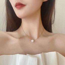 Pendant Necklaces Simple 10mm Imitated Pearl Chain For Women Vintage Gold Silver Color Bead Necklace Wedding Jewelry Gifts