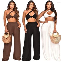 Women's Swimwear Beach Dress Summer Women 2023 Swim Cover Up For Inclined Shoulder Sleeveless Pure Colour Legged Pants Solid Spandex