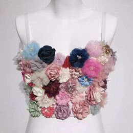 Women's Tanks Sexy 3D Flowers Crop Top Applique Floral Corselets Fashion Sling Corset Bustier Bra Cropped Wedding Bralette Vest