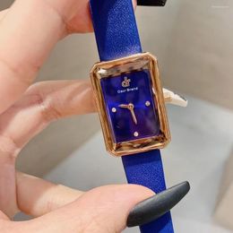 Wristwatches Gorgeous Royal Blue Watches Women Candy Colors Real Leather Strap Wrist Watch Quartz Square Rectangle Water Resistance