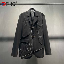 Men's Jackets PFHQ 2023 Trendy Elegant Splicing Asymmetric Men's Casual Suit Coat High Quality Stylish Wornout Blazer Spring Jackets Designer J230821