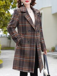 Womens Wool Blends Plaid Jacket Atumn Winter Outwear Long Sleeve Coats Doublebreasted Plus Cotton Coat For Women 230818