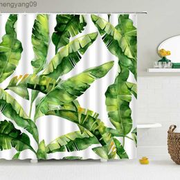 Shower Curtains 3d Printed Green Tropical Plants Shower Curtains Bathroom Waterproof Polyester Leaves Bath Curtain Shower Curtain Bath Screen R230821