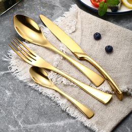 Dinnerware Sets 16Pcs Stainless Steel Gold Cutlery Set Black Tableware Silverware Dinner Knife And Fork Drop