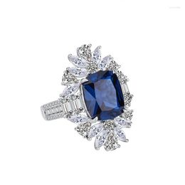 Cluster Rings Fashion Trend S925 Silver Inlaid 5A Zircon Colour Treasure Emerald Pigeon Blood Red Blue Rectangular Ring