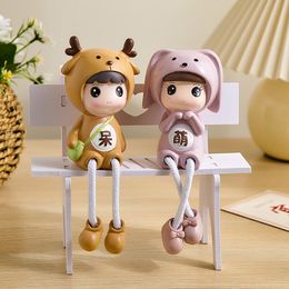 Decorative Objects Figurines 2pcs Resin Couples Outseam Doll Creative Cute Crafts Lovely Home Bedroom TV Cabinet Decoration LivingRoom Decor Kids Gift 230818