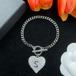 Women Personalized Bracelet Stainless Steel Heart Pendant Letters Engraved Diamond Set 925 Silver Bangles Trendy Hip Hop Style Armlet