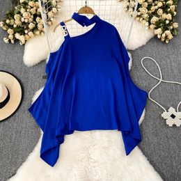 Women's Blouses Summer European And American Fashion Bat Sleeve Hanging Neck Strapless Shirt Loose Irregular Casual Pullover Top