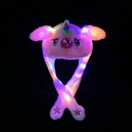 Med LED -lampor tecknad plysch djurdans hatt öron rörlig hoppande kaninhatt rollspel party julhelg söt lämplig för barn och vuxna DHL