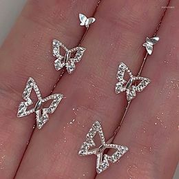 Stud Earrings 925 Silver Needles Clear Zircon Butterfly Women Girls Kids Party Birthday Gift Jewellery Eh2025