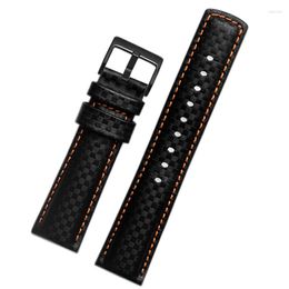 Watch Bands Waterproof Carbon Fiber Grain Leather Strap Universal Watchband 18mm 20mm 21mm 22mm 23mm 24mm Black Wristwatches Band