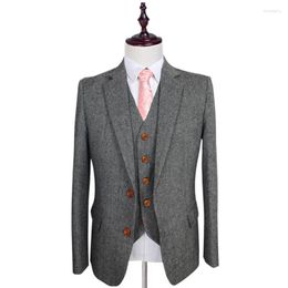 Men's Suits Retro Gentleman Style Man Grey Classic Tweed Tailor Wedding For Men Custom Made Wool Blazer Mens 3 Pieces Suit