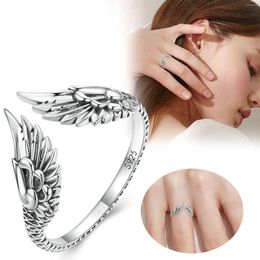 Cluster Rings S925 Sterling Silver Opening Ring Simple Retro Wing Transforming Star In The Universe Eyeglass For Finger