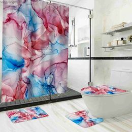 Shower Curtains Marble Stain Print Long Shower Curtain Set Bathroom Mat Set Toilet Cover Non-Slip Bath Rug Waterproof Bathtub Decor with R230821
