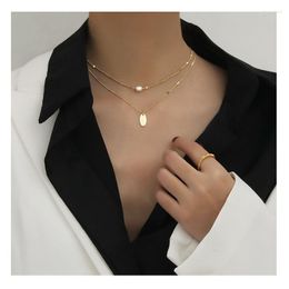 Chains Titanium With 14K Gold Layered Chain Real Pearl Necklace Women Jewelry Designer T Show Runway Gown Rare INS Japan Korean