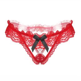 Sexy Panties Women Bikini Lace Briefs G Underwear Lingerie Bowknot Hollow Out Pink Panties Crotchless Floral Embroidery Erotic T-B187S