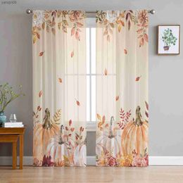 Curtain Thanksgiving Pumpkin Autumn Harvest Living Room Transparent Tulle Window Curtain Bedroom Kitchen Decor Veil Drapes Curtains HKD230821