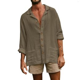 Men's Casual Shirts 2023 Double Layered Wrinkled Loose Lapel Long Sleeved Shirt Solid Colour Comfortable