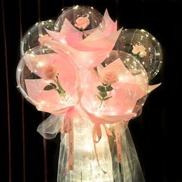 Other Event Party Supplies LED Luminous Balloon Rose Bouquet Light Transparent Balloons Flower for Wedding Valentines Day Decor Birthday Thanksgiving 230818