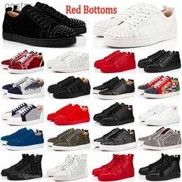 With Box Loubutins Christians Red-Bottomes Designer Loafers shoes low sneakers classic black rivet cut leather splike vintage Glitter Flat luxury mens women Tras