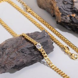 Chains 18K Gold Plated Zircons Cuban Necklace For Women Simple 4mm Curb Link Chain Jewelry