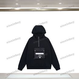 Xinxinbuy Designer Nylon acne studios sweatshirt with Big Pocket and Letter Printing for Men and Women - Available in Green, Gray, Blue, Black, and White (Sizes M-2XL)