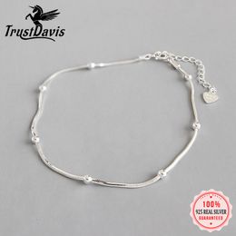 Anklets Trustdavis Genuine 925 Sterling Silver Sweet Fashion Snake Chain Bracelet Anklets For Women Sterling Silver Jewelry Gift DS2398 230821