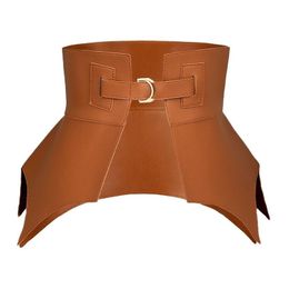 Waist Tummy Shaper Brown Irregar Pu Leather Long Wide Belt Punk Style Women Fashion Autumn Winter Waistband Corset Belts 220812 Drop Dh71E