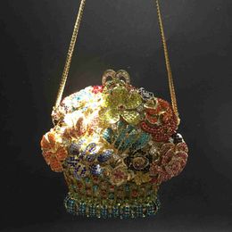 Evening Bags XIYUAN Colorful Diamond Basket Floral Handbag Women Banquet Formal Dinner Clutch Bag Rhinestone Party Wedding Gift Evening Purse HKD230821