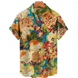 Men's Casual Shirts Hawaiian Large Shirt Harajuku 3D Flower Print Loose Retro 2023 Beach Wear