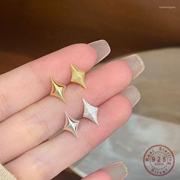 Stud Earrings Girls 925 Sterling Silver Glossy Matte Asymmetrical Star For Women Wedding Party Fine S925 Jewellery