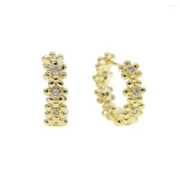 Hoop Earrings Promotion Bling Cubic Zirconia Fashion Jewelry Bezel Set Clear Cz Tiny Flower Band Huggie Earring For Women