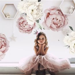 Wall Stickers Pink White Watercolour Peony Flowers for Kids Room Living Bedroom Home Decoration Decal Decor Floral 230822